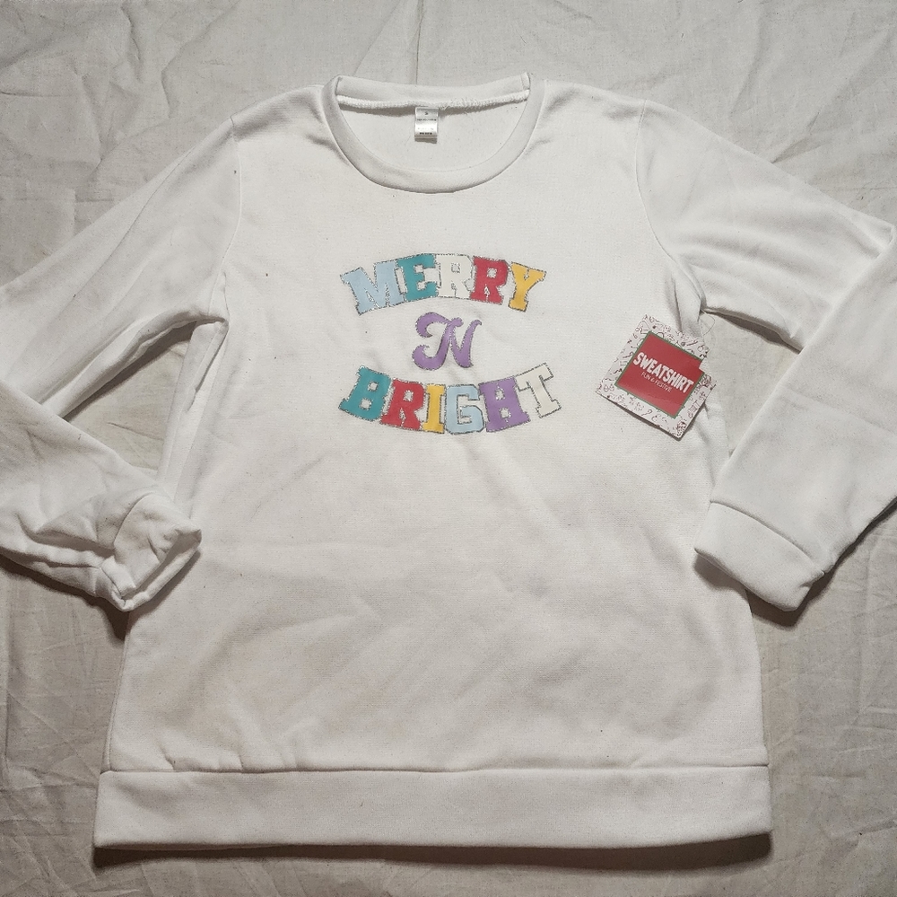 Christmas Sweater Women's Small White Crew Neck Long Sleeve Pullover NWT